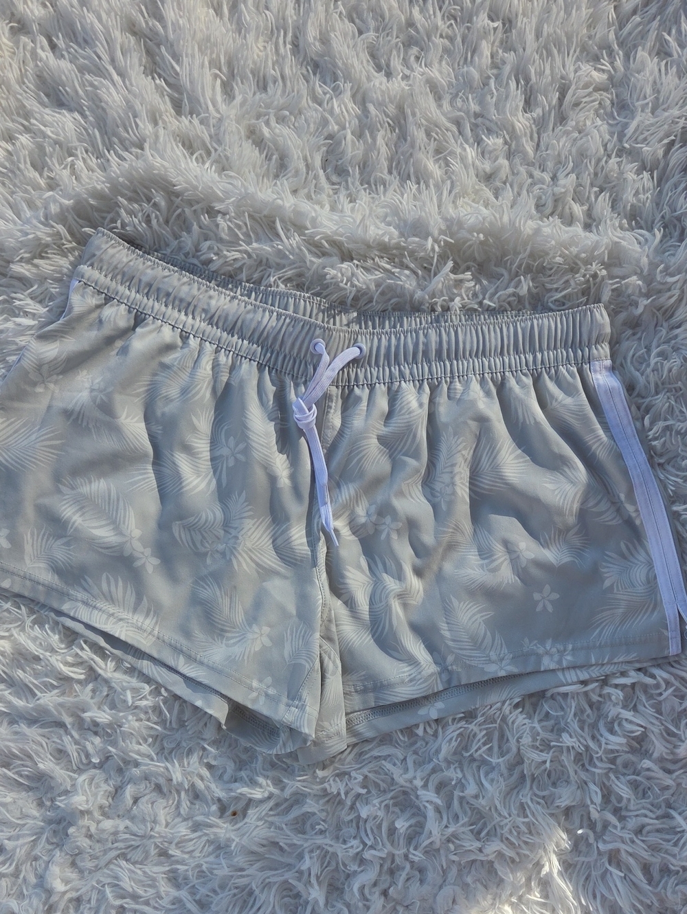 Women’s Light Gray Floral Athletic Shorts with Drawstring Waist NWOTS